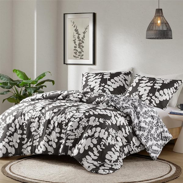 510 Design Aria 3-Piece Black King/Cal King Floral Print Reversible Comforter Set
