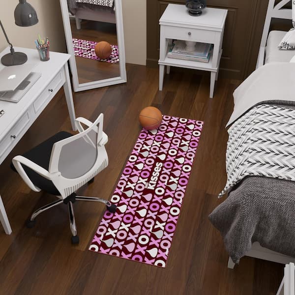 Pink Kisses 2 ft. x 5 ft. For Man Cave Bedroom Kitchen Hershey Kisses XO Non-Slip Runner Rug