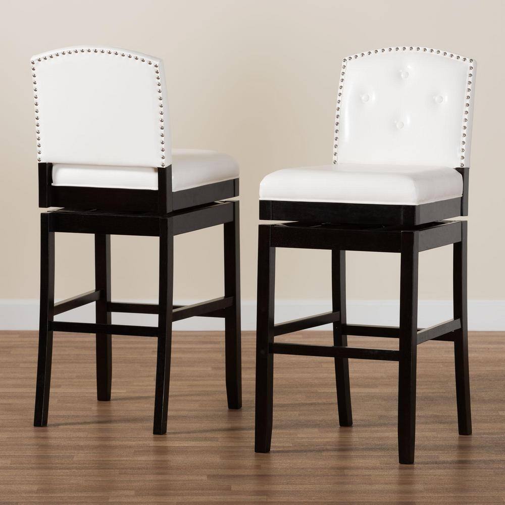 White Faux Leather Button Tufted Swivel Bar Stools Set