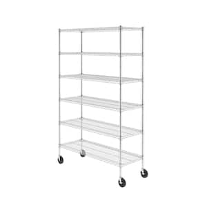 72 in. H x 48 in. W x 18 in. D NSF 6-Tier Wire Chrome Shelving Rack with Wheels