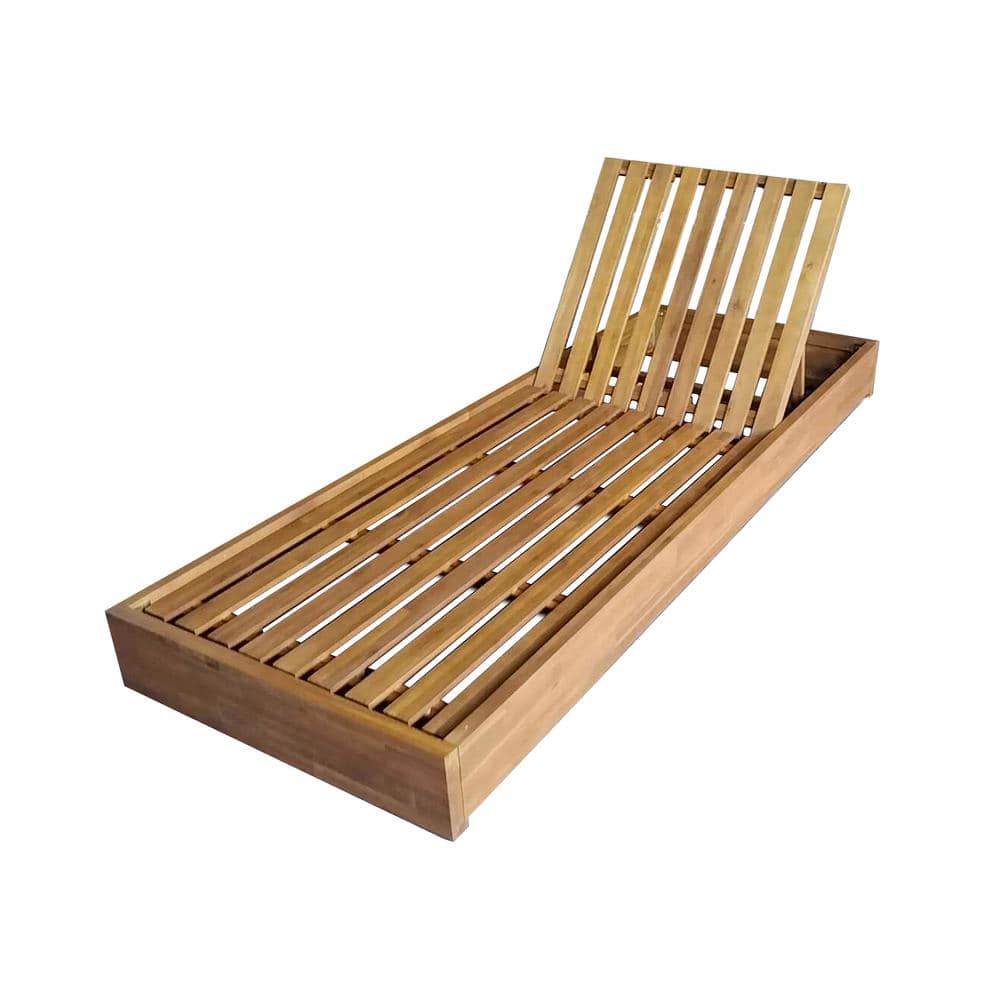 Simmons Teak Acacia Wood Armless Reclining Outdoor Patio Chaise Lounge Only