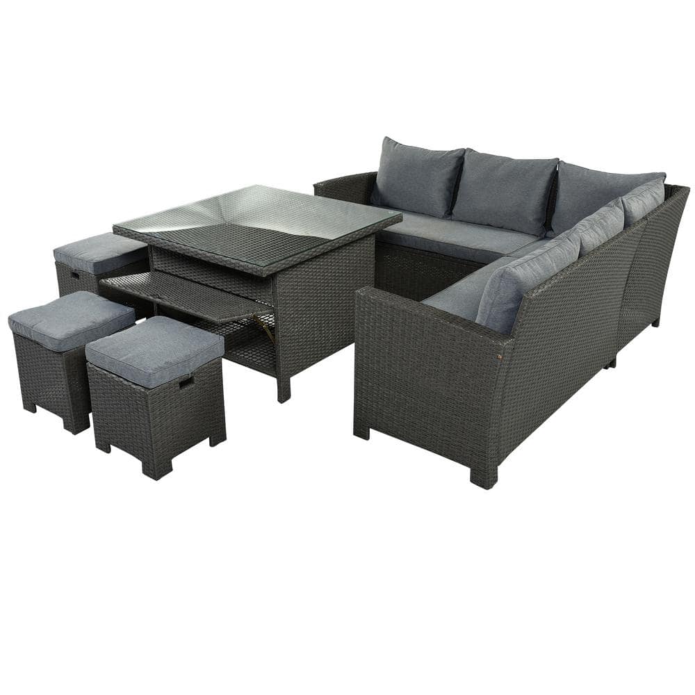 8-Piece Wicker Patio Conversation Sectional Set with CushionGuard Gray Cush
