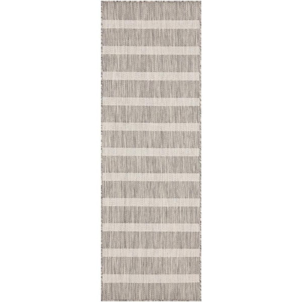 Positano Grey Ivory 2 ft. x 6 ft. Stripes Contemporary Runner Area Rug