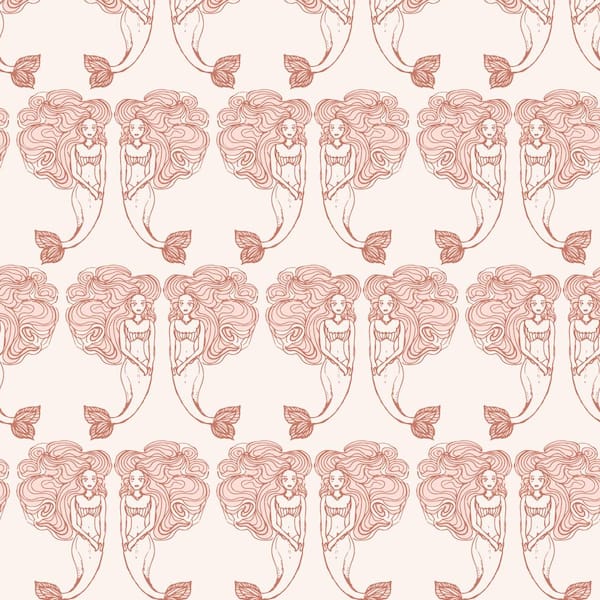 Coral Block Print Mermaids Vinyl Peel and Stick Wallpaper Roll (Covers 28 sq. ft.)