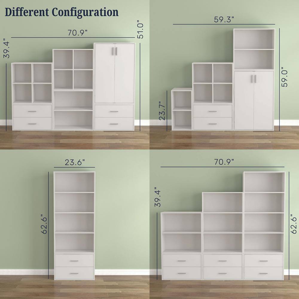 White 2-Shelf Stackable Cube Bookcase with Closed Back