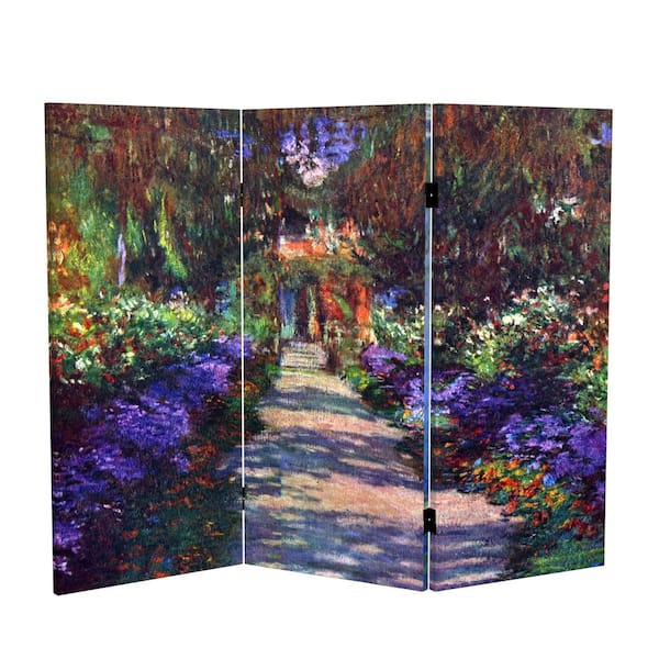 RED LANTERN 3 ft. Short Works of Monet Canvas 3-Panel Folding Screen