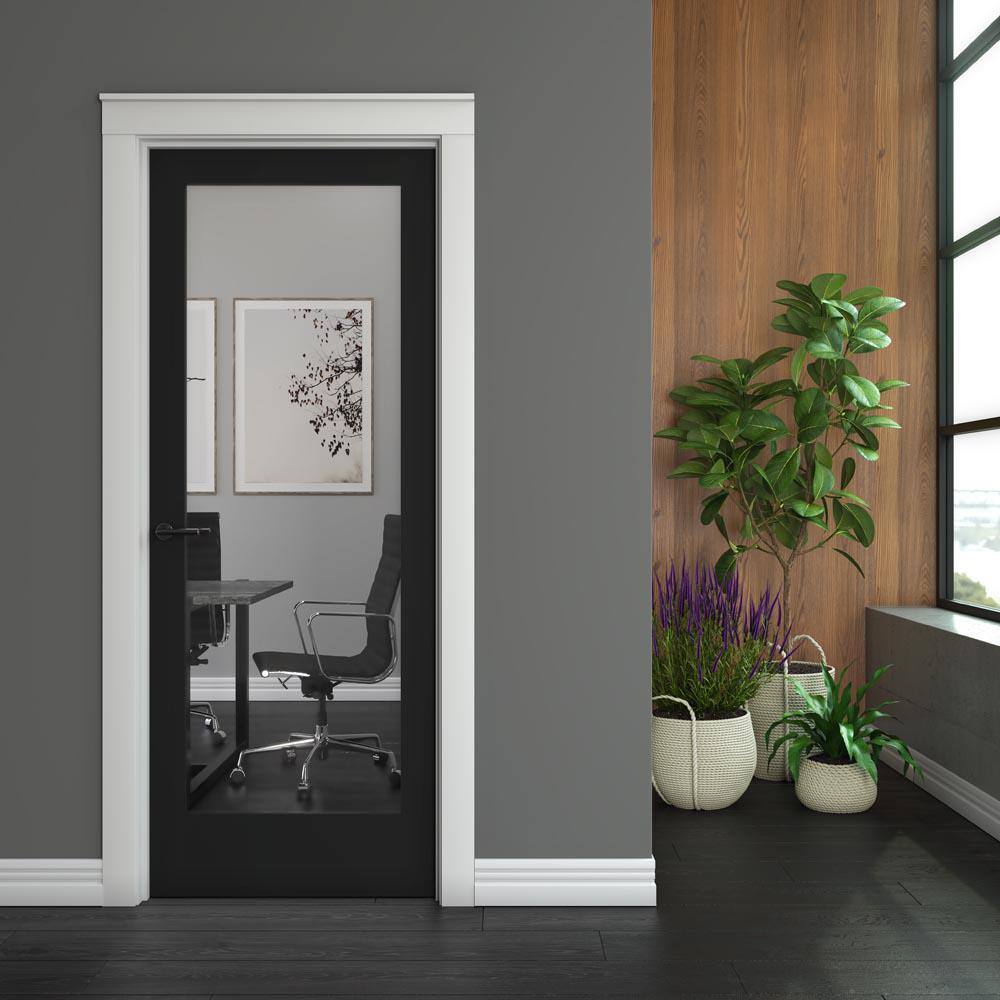32" x 80" Black Solid Wood Clear Glass Interior Door