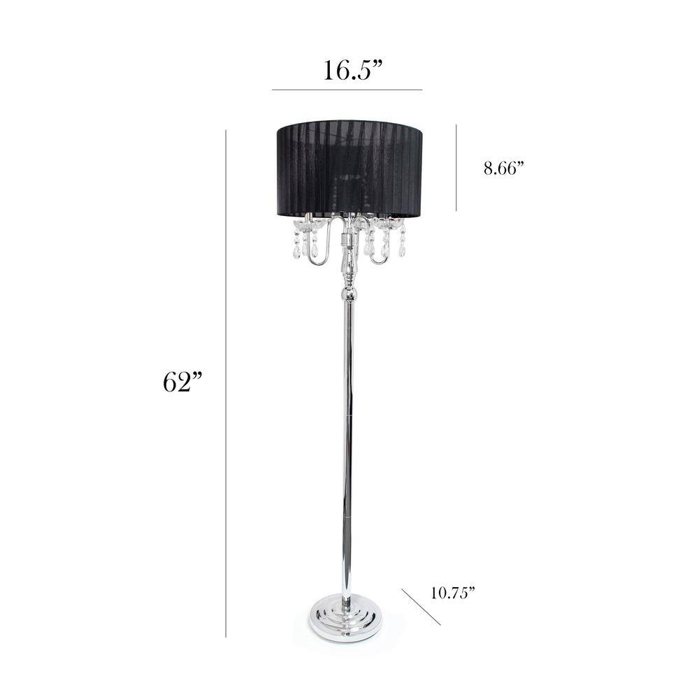 Black Chrome Floor Lamp with Crystal Embellishments