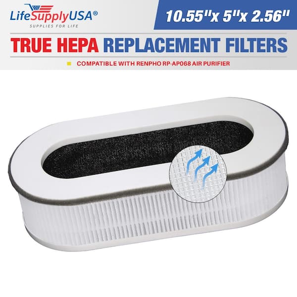 LifeSupplyUSA 3-in-1 True HEPA Air Replacement Filter Plus Pre-Filter Plus Carbon Filter Compatible with Renpho RP-AP068 Air Purifier