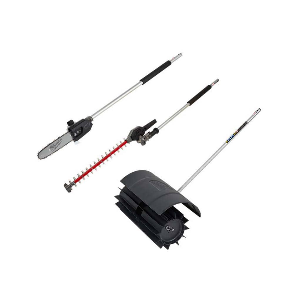 M18 FUEL QUIK-LOK 10 in. Pole Saw, Articulating Hedge Trimmer and Rubber Broom Attachment (3-Tool)