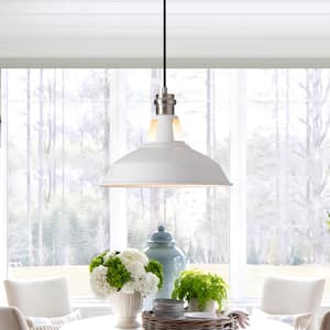 Emerson Modern 1-Light Matte White Dimmable Pendant Light with Steel Shade