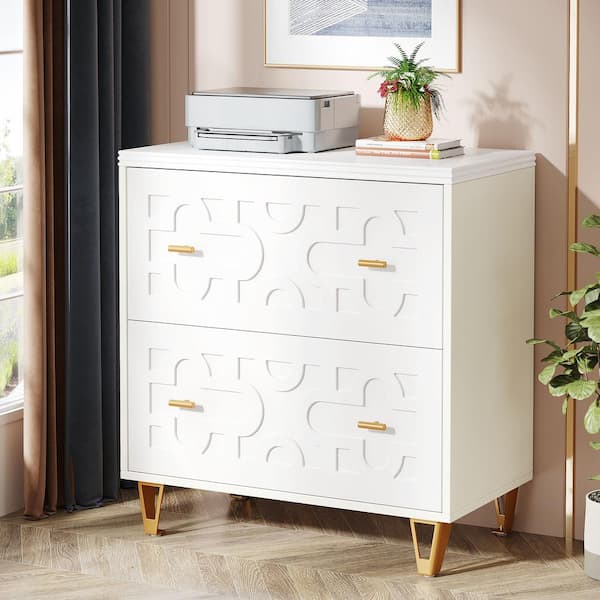 BYBLIGHT Atencio 2-Drawer White Engineered Wood 31 in. W Lateral File Cabinet for Legal/Letter/A4 Size