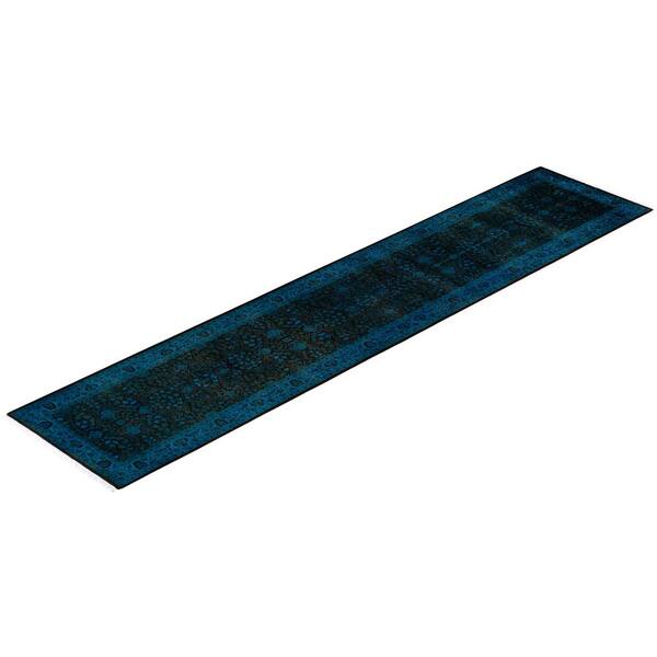 Overdyed Black 3 ft x 14 ft 4 in Wool Indoor Area Rug