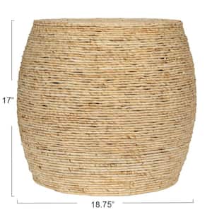 18.7 in. Natural Finish Round Handwoven Corn Rope Barrel Accent End Table
