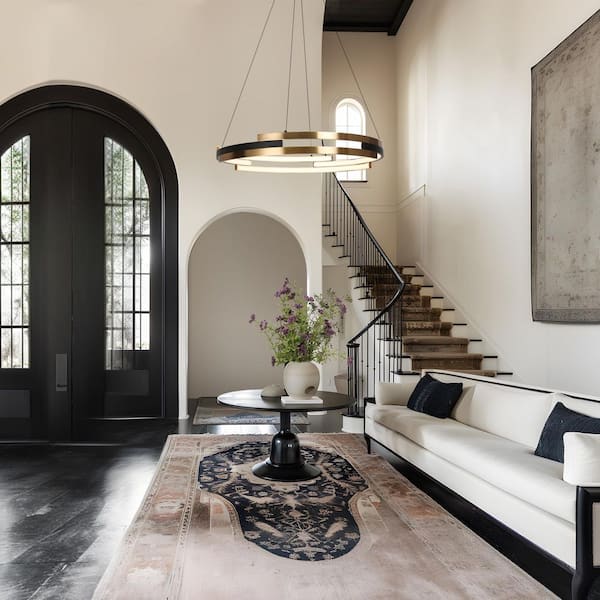 Zevni 25.5 in. Integrated LED Brass Round Chandelier, Modern Black