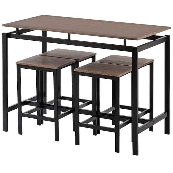 VERYKE 47.2 in. Dark Brown Rectangle MDF Accent Table and Chair Set ...