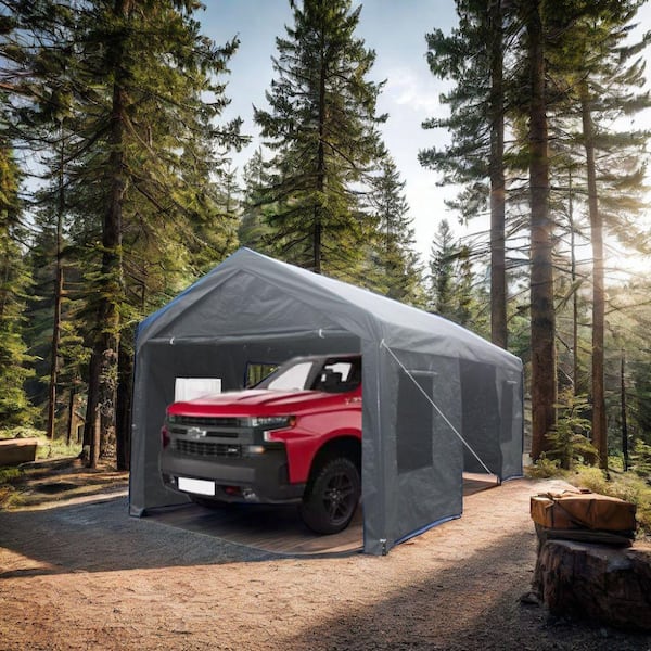 Tatayosi 12 ft. x 20 ft. Heavy-Duty Outdoor Portable Garage Ventilated Canopy Carports Car Shelter in Grey