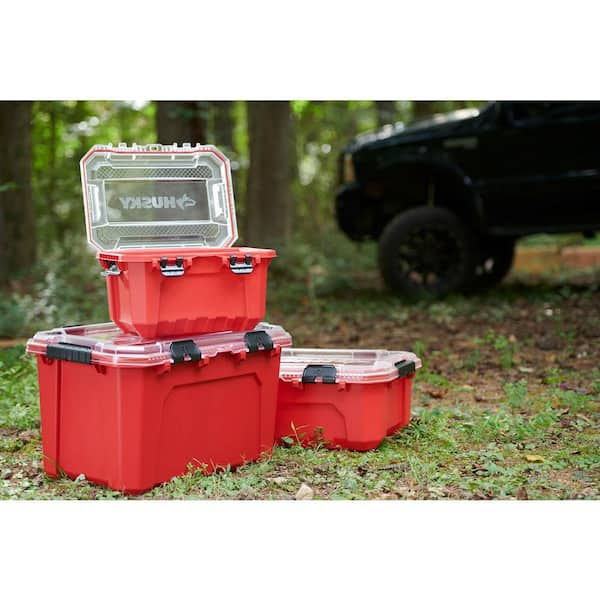 Hyper Tough 5 Gallon Snap Lid Plastic Storage Bin Container, Black with Red  Lid, Set of 4