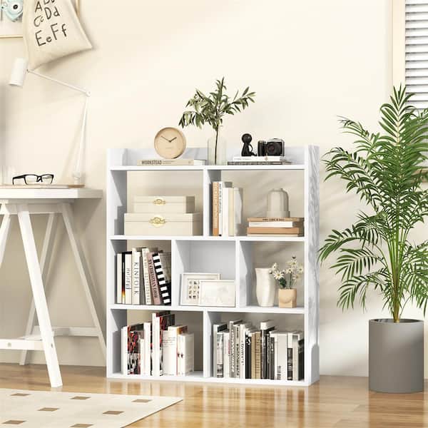 35.5 in. Tall White Wood 7-Shelf Open-back Free-standing Horizontal Bookcase with Anti-Toppling