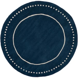 Bella Navy Blue/Ivory 9 ft. x 9 ft. Dotted Border Round Area Rug