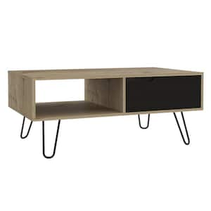 Aster 39 in. Natural Medium Rectangle Wood Coffee Table with Drawer