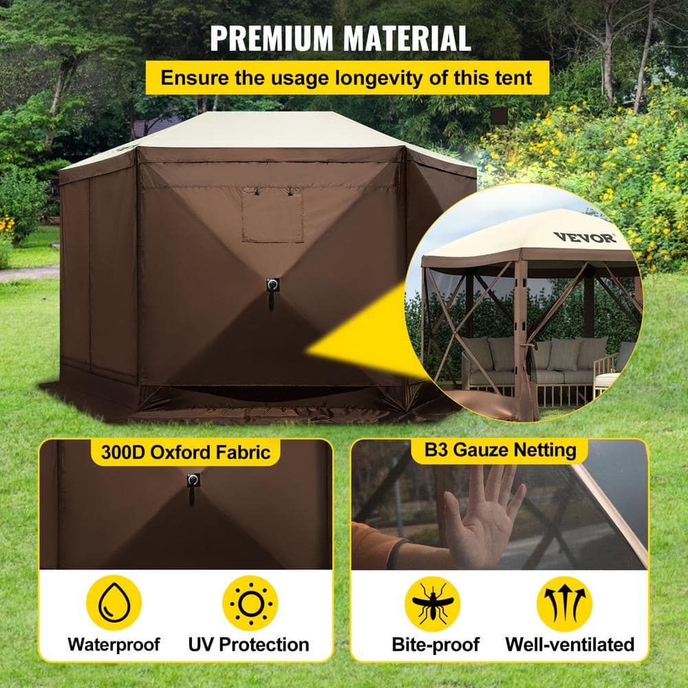 VEVOR 12 ft x 12 ft Brown and Beige Pop-Up Gazebo Tent