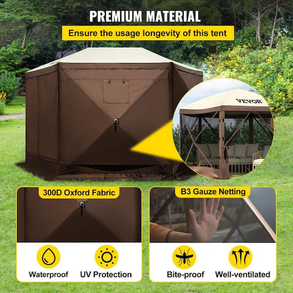 VEVOR Camping Gazebo Tent 12 ft. x 12 ft. 6 Sized Pop-Up Canopy Screen  Shelter Tent with Mesh Windows for Camping, Brown/Beige MZY612FT12FT604DRV0  - The Home Depot