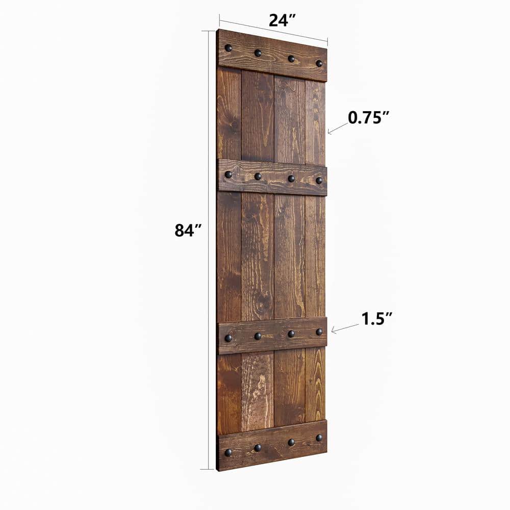 Dark Walnut Pine Wood Double Sliding Barn Door with Hardware Kit