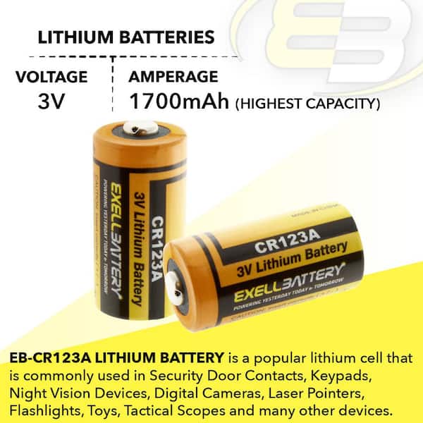 Duracell CR123A 3V Lithium Battery, 2 Count Pack, 123 3 Volt High Power  Lithium Battery, Long-Lasting for Home Safety and Security Devices