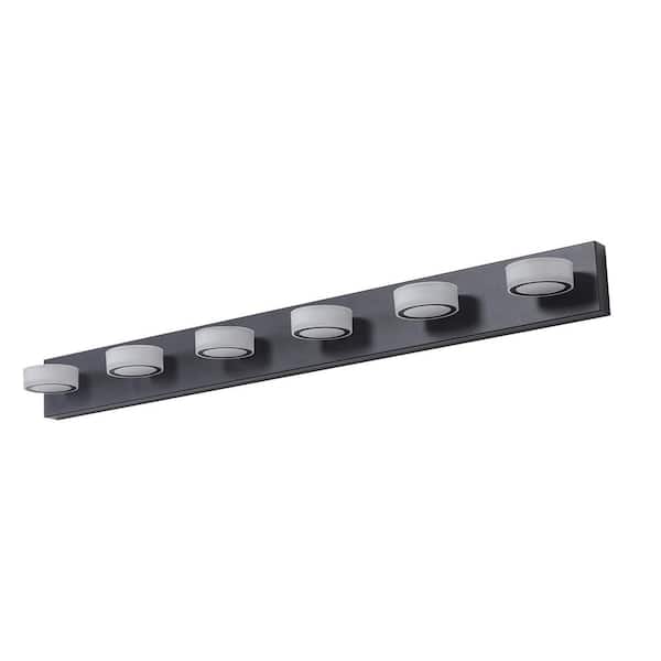 HKMGT 44.9 in. 6-Light Black Round LED Vanity Light Bathrooms and Makeup Tables Mirror Light