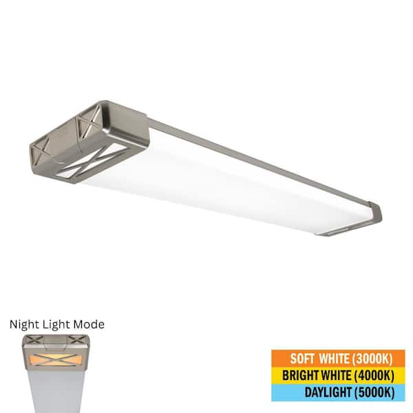 1-Pack 4 ft. Brushed Nickel Decorative End Caps 5250 Lumens Integrated LED Wraparound Light Adjustable CCT Night Light