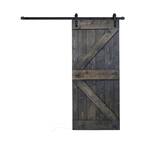 K Series 36 in. x 84 in. Carbon Grey Finished Knotty Pine Wood Sliding Barn Door with Hardware Kit
