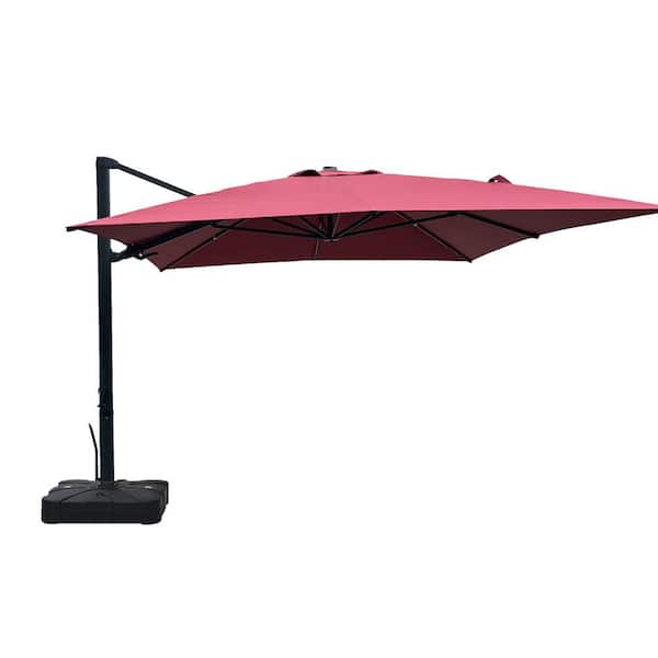 Boyel Living 10 ft 360° Rotation Outdoor Patio Cantilever Umbrella Square with Base in Red