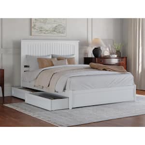 Malta White Solid Wood Frame Queen Platform Bed with Panel Footboard and Storage Drawers