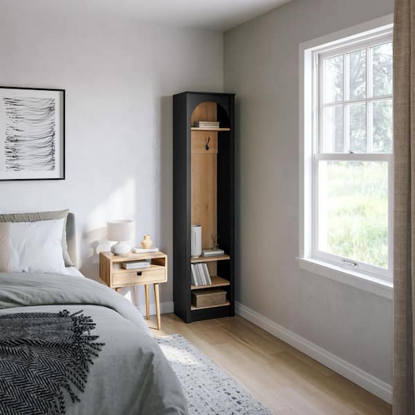 Ark Black Oak Arched Entryway Coat Rack with 4 Coat Hooks and 2 Adjustable Shelves, Hall Tree for Living Room, Entryway