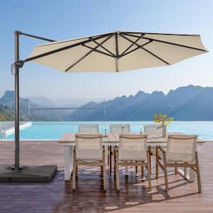 11 ft. Aluminum Cantilever Patio Umbrella with a Base/Stand, Outdoor Offset Hanging 360-Degree Rotation in Sand