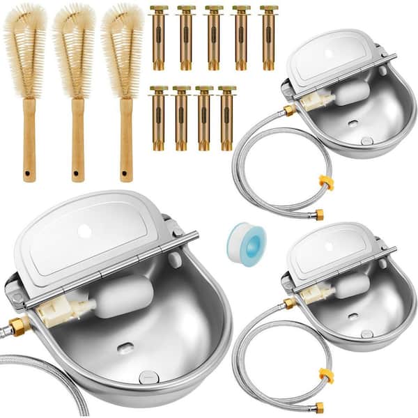3 Set Automatic 4L/135 oz. Stainless Steel Animal Drinking Water Bowl with Float Valve Dispenser Kits for Dogs