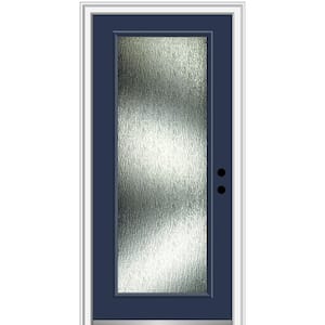 Rain Glass 32 in. x 80 in. Left-Hand Inswing Full Lite Painted Naval Prehung Front Door on 4-9/16 in. Frame