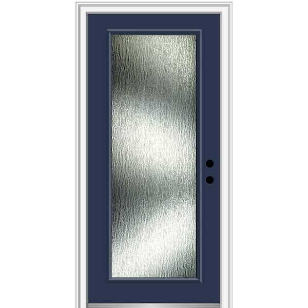 MMI Door Rain Glass 32 in. x 80 in. Left-Hand Inswing Full Lite Painted Naval Prehung Front Door on 4-9/16 in. Frame