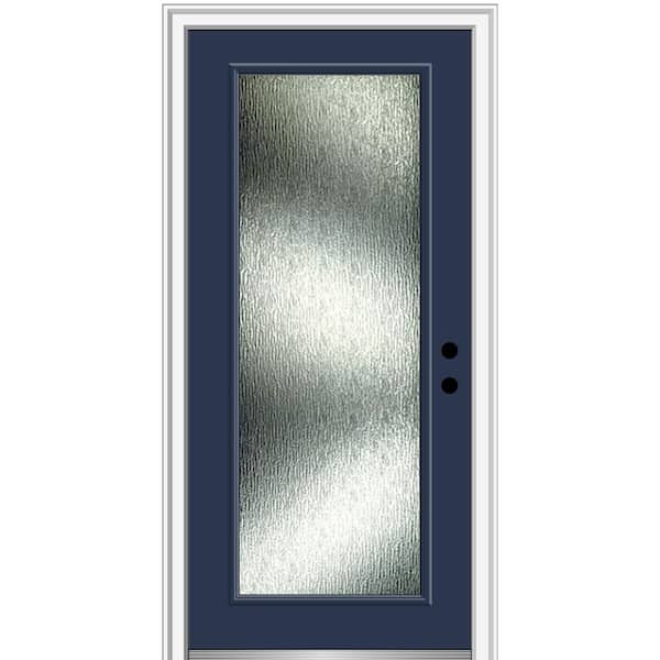 MMI DOOR Rain Glass 32 in. x 80 in. Left-Hand Inswing Full Lite Painted Naval Prehung Front Door on 4-9/16 in. Frame