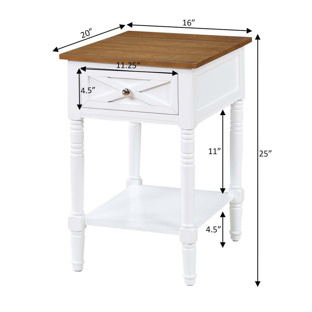 Driftwood and White Country End Table with Built-In Charging Station