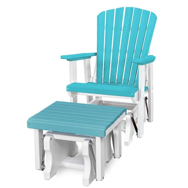 American Furniture Classics Adirondack Series 27 in. 1-Person White Frame High Density Plastic Outdoor Glider with Gliding Ottoman