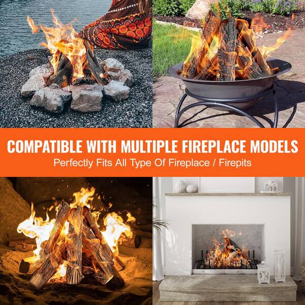 Sasylvia 10 Pcs Ceramic Logs for Gas Fireplace and 10 Lbs 0.8-1.6'' Lava Rocks for Fire Pit Winter Outdoor Indoor Faux Wood Logs Volcanic Rock