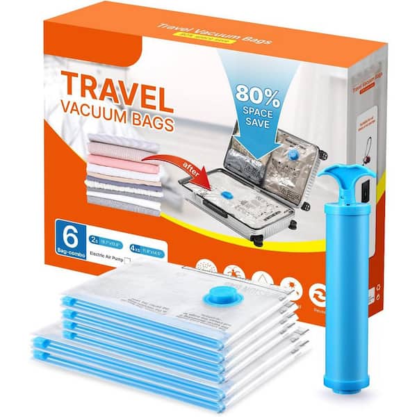 Clear 6-Pieces Luggage Travel Vacuum Storage Bags Space Saver Compression Waterproof Reusable Clothes Bags