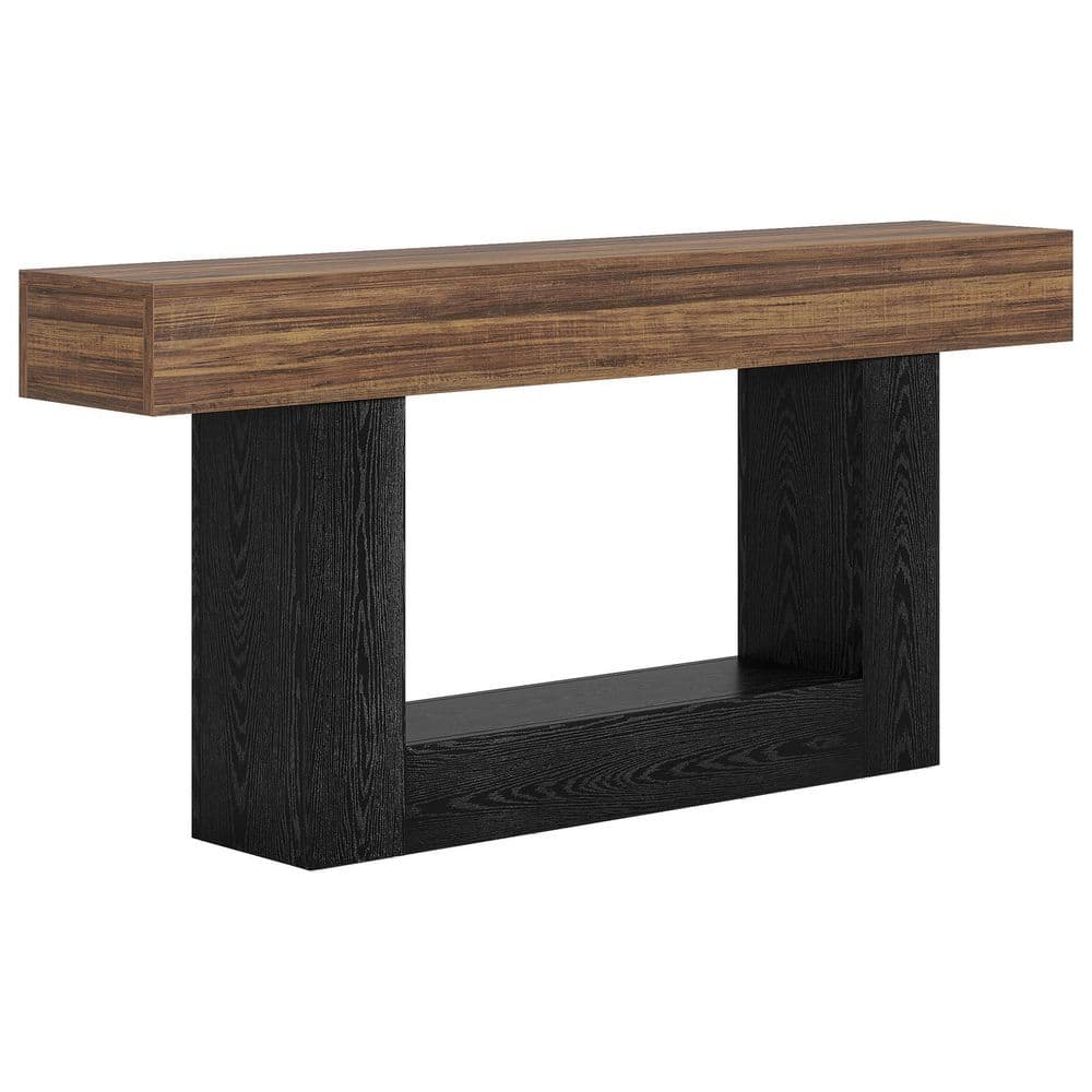 63 in. Rustic Brown /Black Rectangle Wood Console Table with U-Shaped Base for Living Room price history on PriceWatchPro