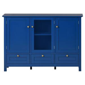 44.9 in. W x 14.8 in. D x 31.1 in. H Blue Bathroom Storage Linen Cabinet with 3-Doors, 3-Drawers