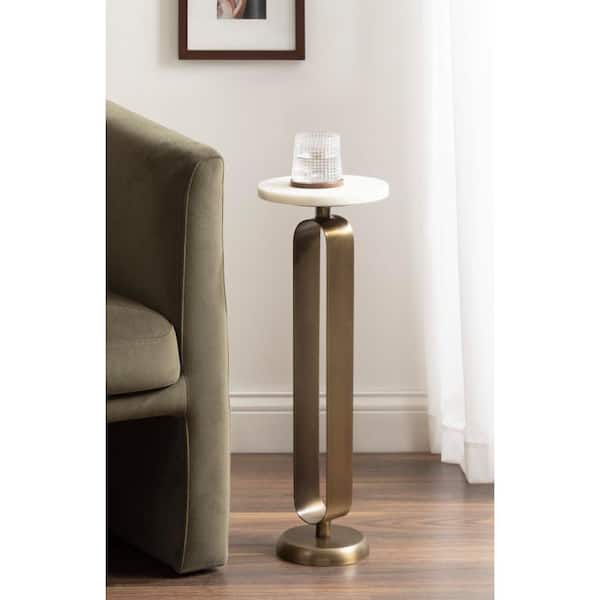Helio 8 in. White Round Marble End Table