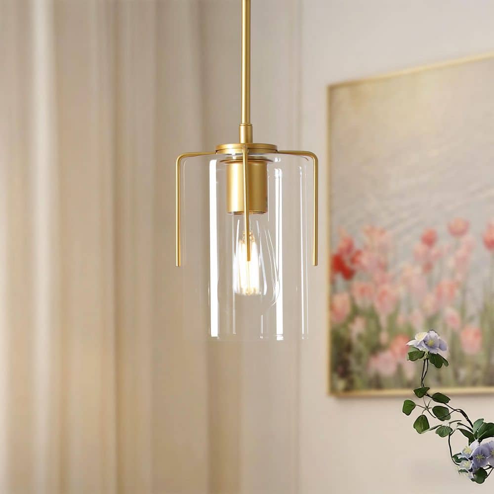5.12 in. 60 W 1-Light Clear Glass Gold Pendant Light for Dining Table, Adjustable Modern Hanging Ceiling Fixture price history on PriceWatchPro