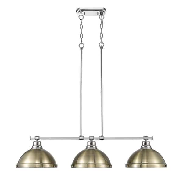 Golden Lighting Duncan 300-Watt 3-Light Chrome Pendant Light with Steel Shade