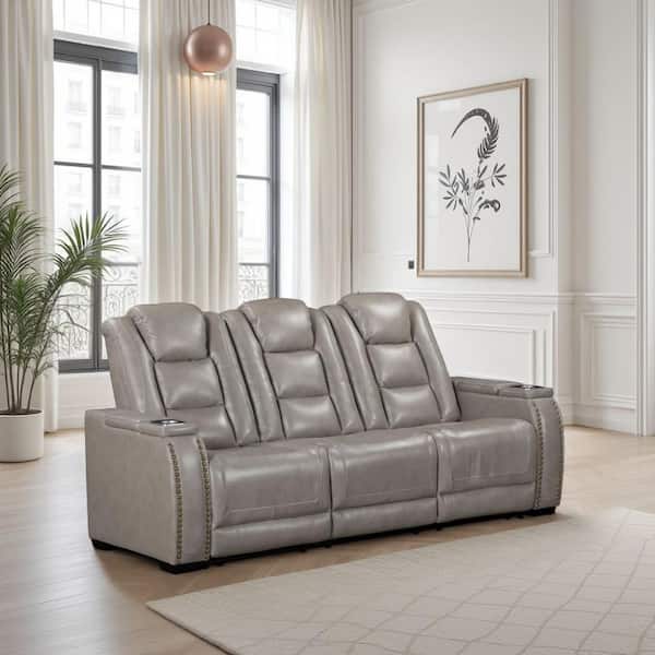 Luxe Light Gray Faux Leather Glider Recliner Manual Sofa